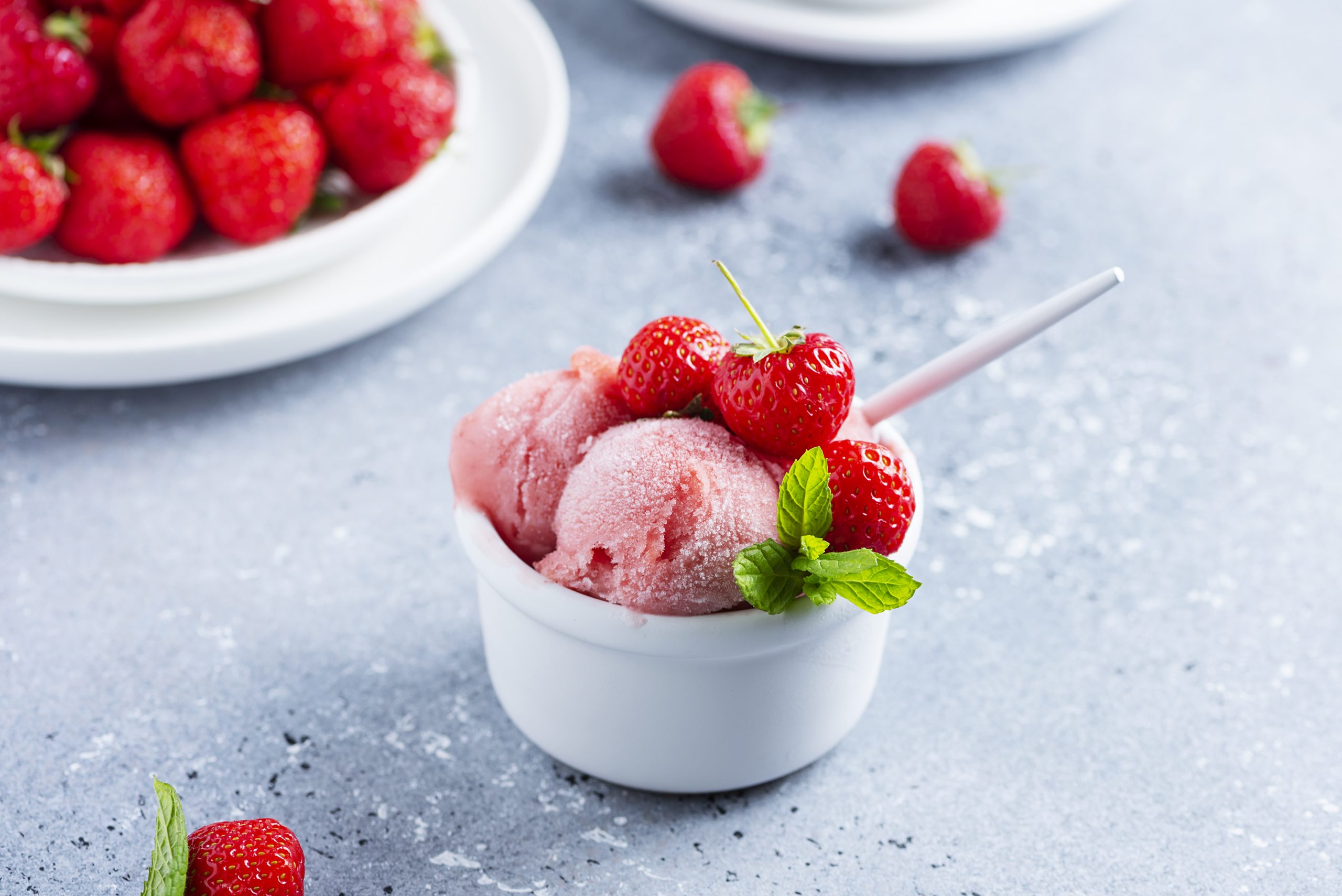 Summer sorbet with fresh strawberry